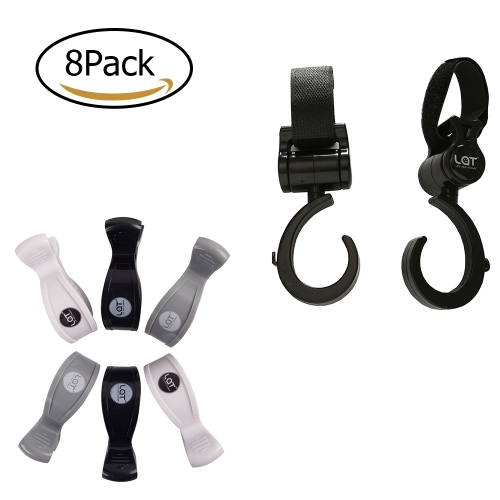 LAT 8-Pack Kinderwagen Klammern Clips und Haken Set zum Einhaken von Musselin Decke Sonnenschirm an Baldachin